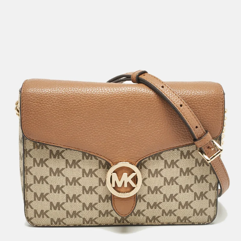 Michael Michael Kors Bags for beauty pageants as a glamorous accessoryBeige/Brown Signature Coated Canvas and Leather Fulton Crossbody Bag