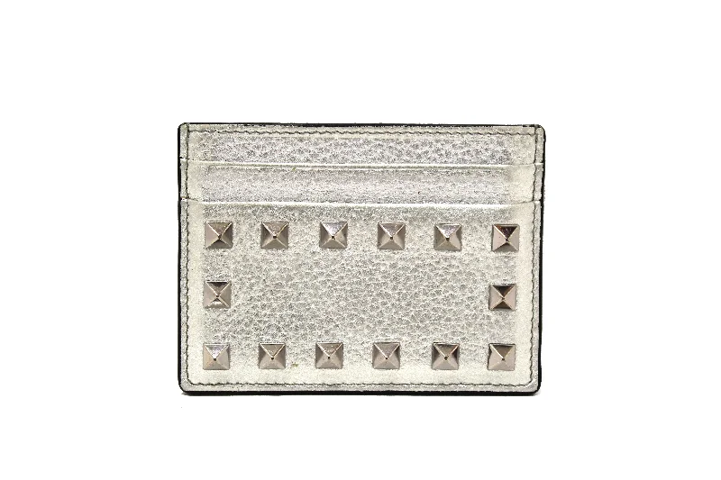 Valentino bags for women on saleAuthentic Valentino Metallic Silver Rockstud Calfskin Card holder