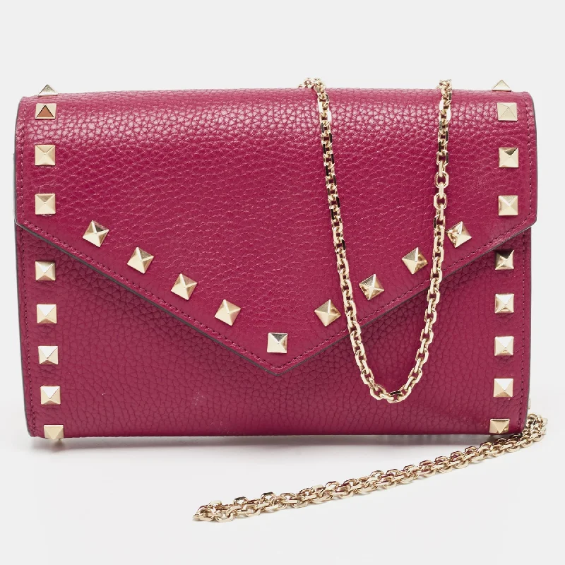 Valentino bags perfect for giftingPink Leather Rockstud Envelope Wallet on Chain