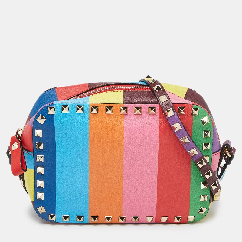 Valentino bags with bold and unique texturesMulticolor Leather Rockstud Camera Crossbody Bag