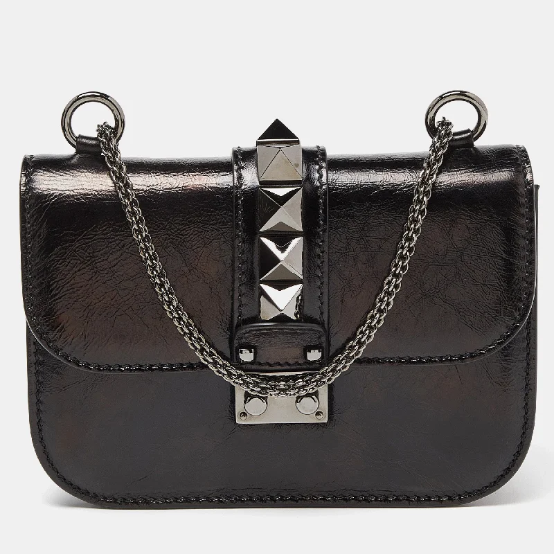 Valentino bags with luxury hardwareBlack Leather Small Rockstud Glam Lock Flap Bag