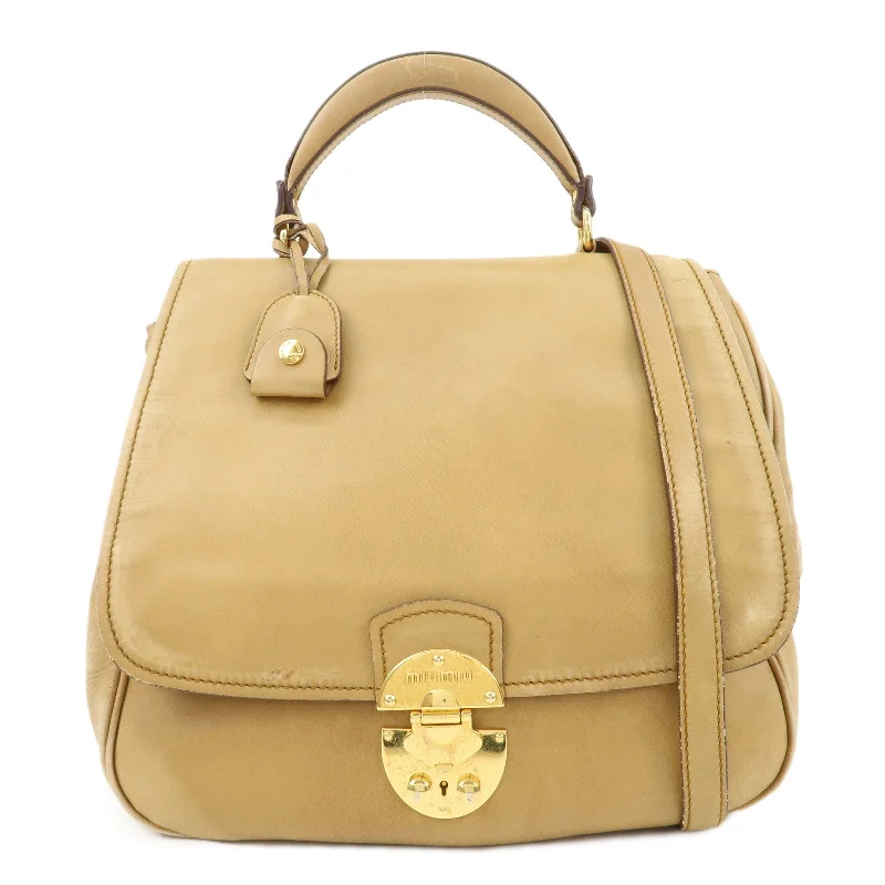 MIU MIU bags for fashion-forward womenMIU MIU Leather 2Way Shoulder Bag Hand Bag Beige