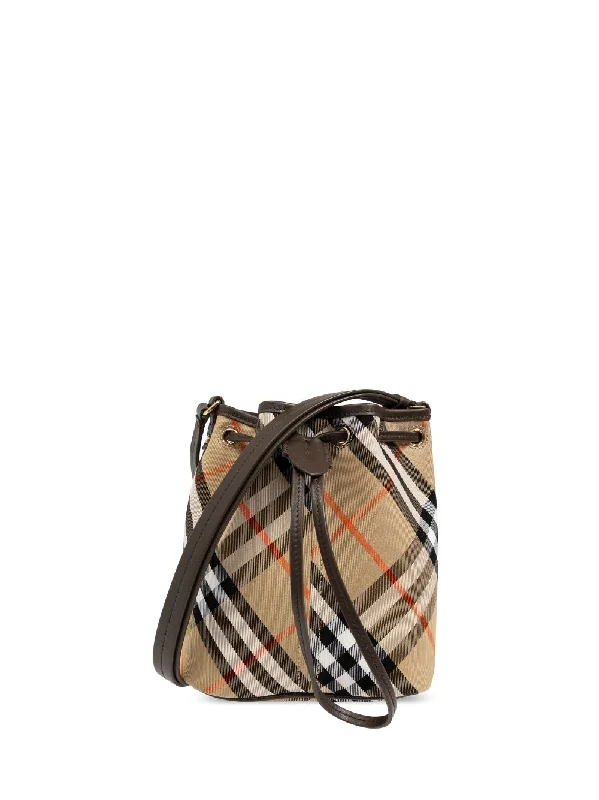 Faux Fur Trimmed Burberry Bags for WinterWomen's Beige Check Pattern Drawstring Bag in Sand | Size UNI | 8093804 Color B9368