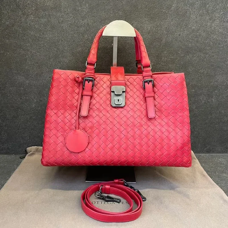 Bottega Veneta bags for shopping spreesBottega Veneta Roma Medium Pink Leather Woven Shoulder Bag