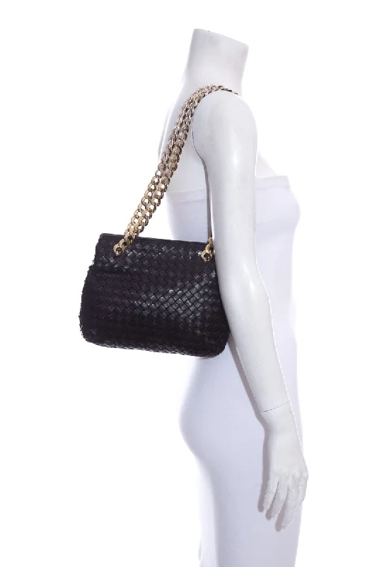 Bottega Veneta bags for sports eventsBottega Veneta Black Chain Lambskin Woven Handbag