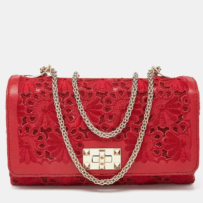 Valentino bags with soft leather textureRed Leather and Lace Va Va Voom Shoulder Bag