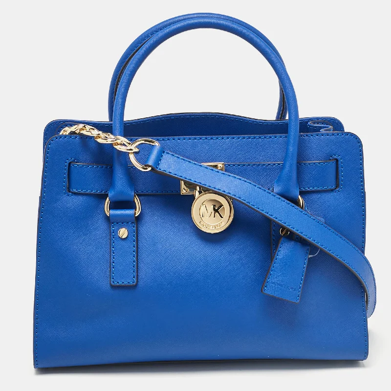 Michael Michael Kors Bags for fishing trips with a compartment for tackleBlue Leather East/West Hamilton Tote