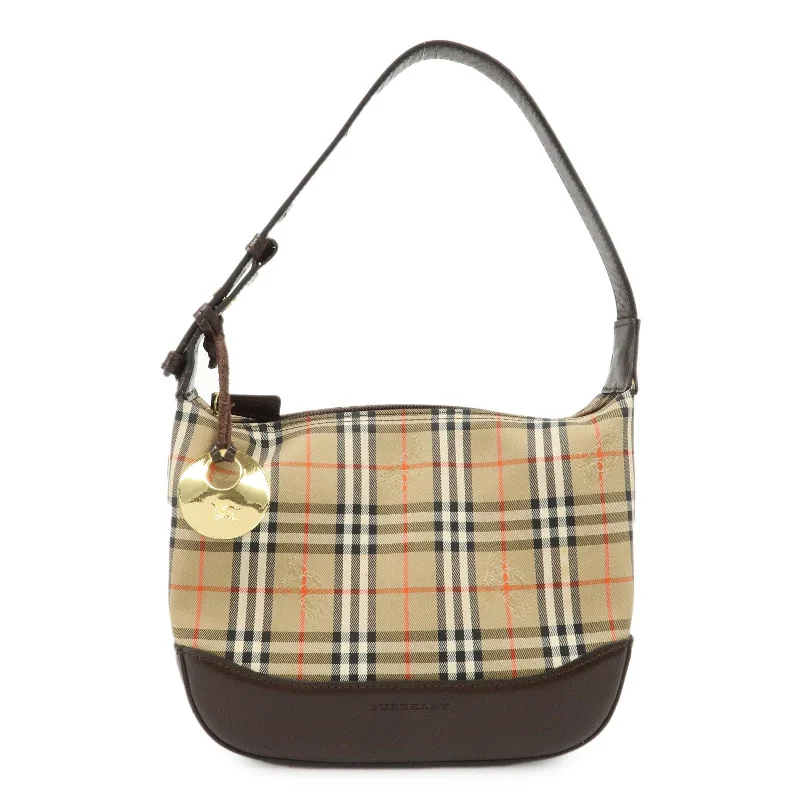 Monogrammed Burberry Bags for a Personal TouchBURBERRY Nylon Leather Nova Plaid Shoulder Hand Bag Beige Black