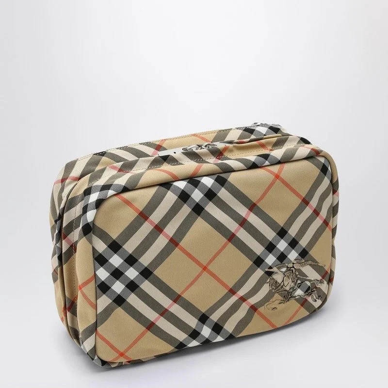 Versatile Burberry Convertible Bags for Multiple StylesMen's Check Travel Pouch in Beige | 8092707158564