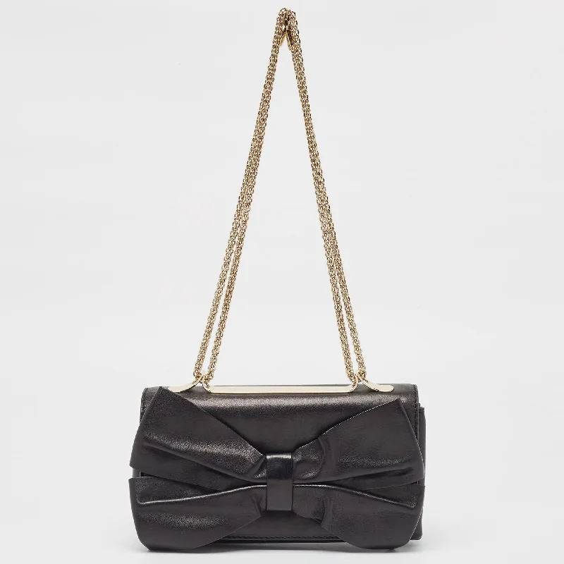 Valentino bags for minimalist fashion loversBlack Leather Bow Flap Chain Clucth