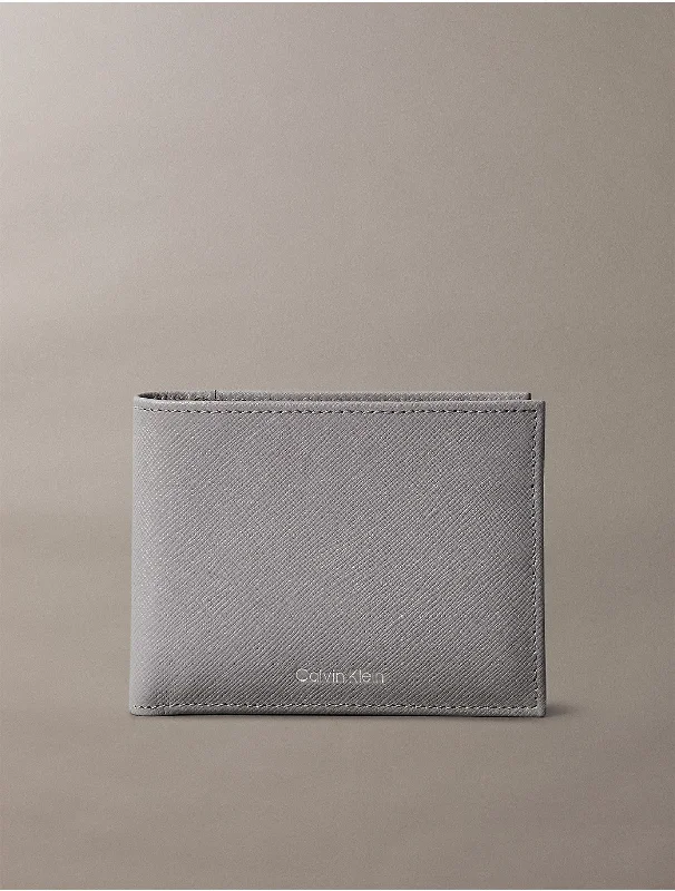 Calvin Klein bags for business casual attireMen's Saffiano Leather Card Case Bifold Wallet - Grey