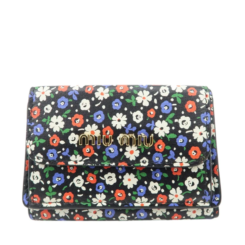 MIU MIU bags for sophisticated travel styleMIU MIU Leather Wallet Compact Flower Black Multicolor