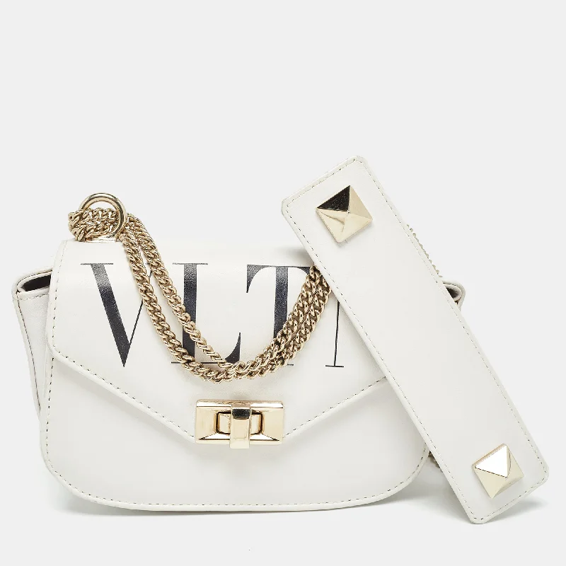 Valentino bags with signature studded accentsWhite Leather Small VLTN Shoulder Bag