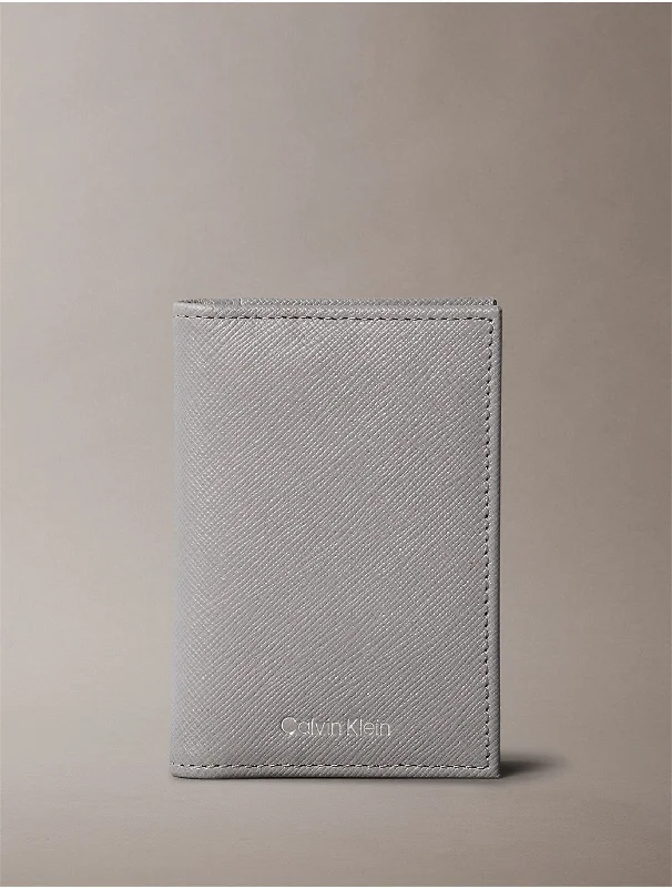 Calvin Klein designer handbags with logoMen's Refined Saffiano Compact Bifold Wallet - Grey