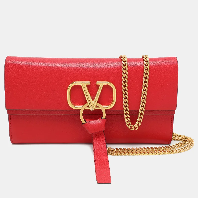 Valentino bags with gold-tone hardwareRed Leather VRing Shoulder Bag