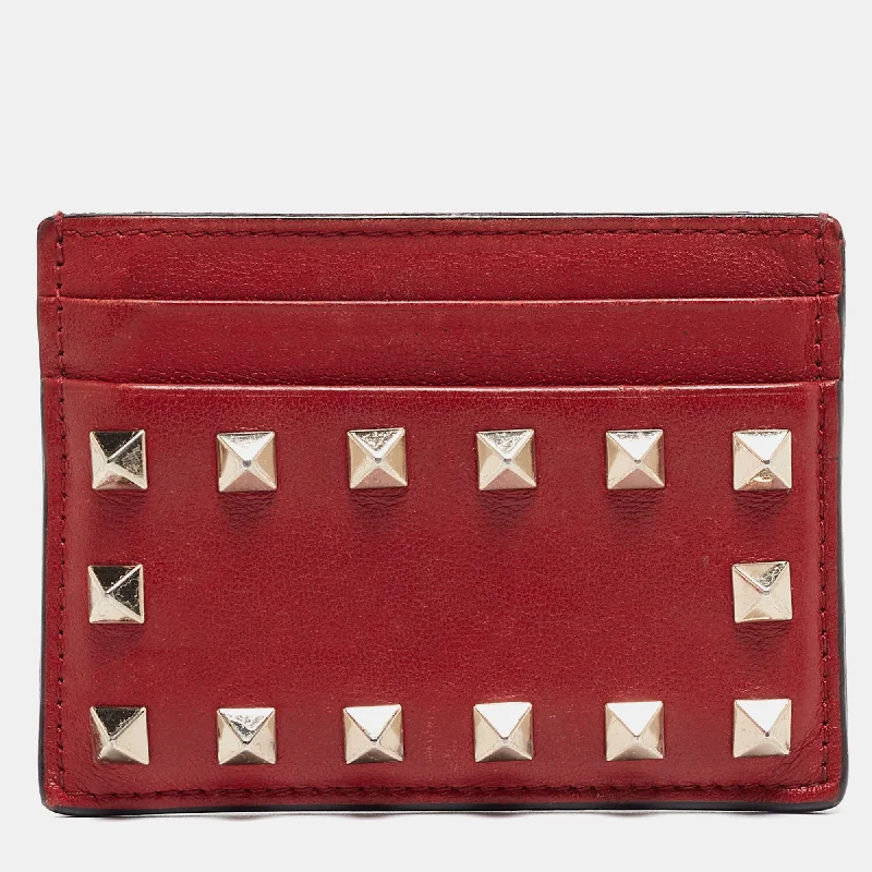 Valentino bags with bold and unique texturesRed Leather Rockstud Card Holder