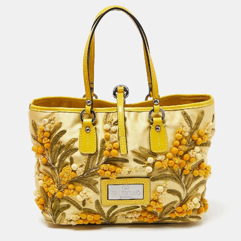 Valentino bags with luxury aestheticYellow Satin and Patent Leather Applique Tote