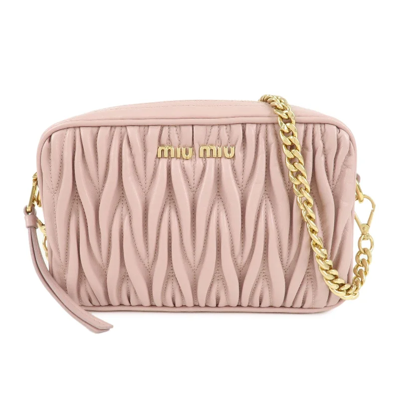 MIU MIU crossbody bags for easy wearMIU MIU Matelasse Leather Chain Shoulder Bag Pink Beige