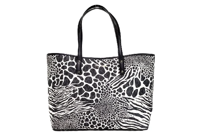 Michael Michael Kors Bags for model castings to make a statementMichael Kors Carter Large Black Animal Print PVC Open Tote Shoulder Purse Bag