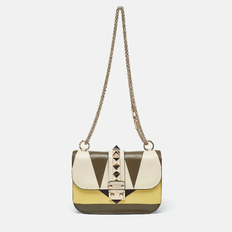 Valentino small bags Multicolor Leather Small Colorblock Rockstud Glam Lock Flap Bag