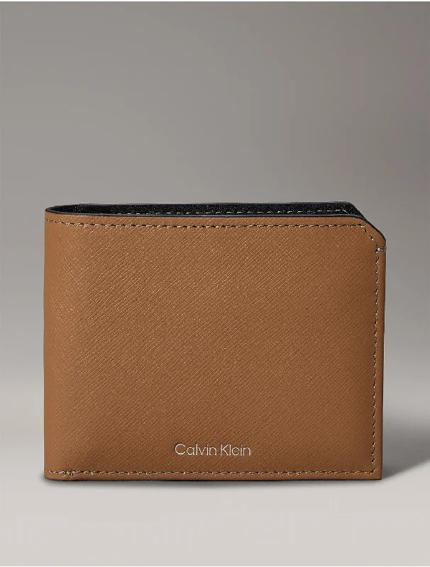 Calvin Klein women’s leather haMen's Saffiano Leather Card Case Bifold Wallet - Brown