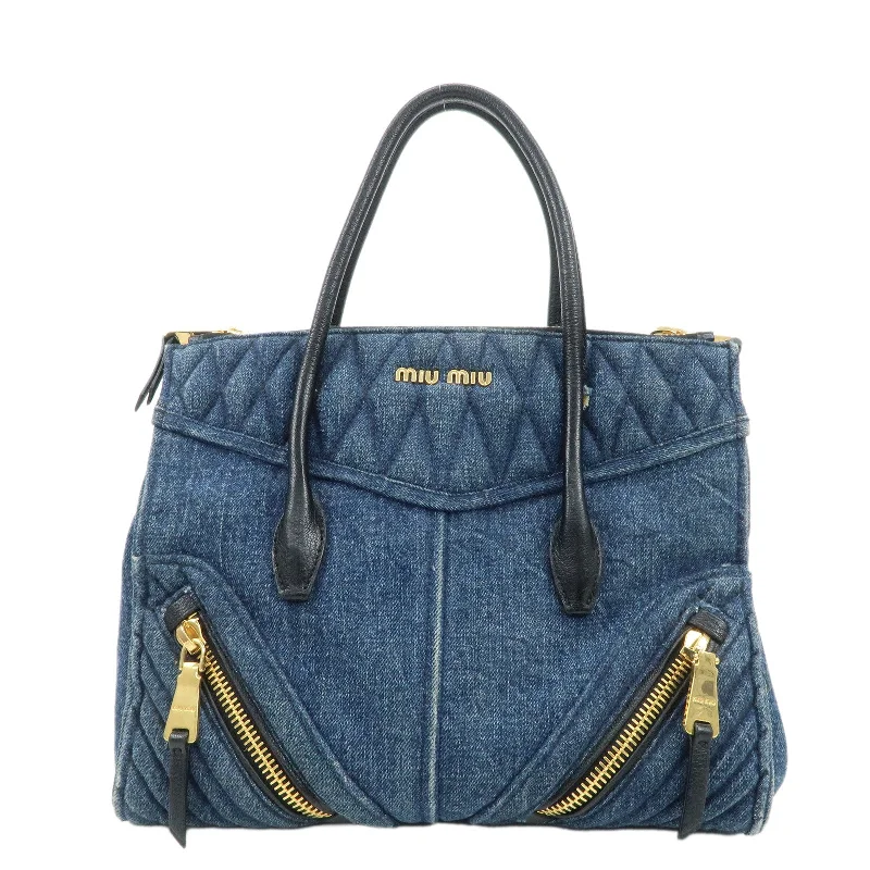 MIU MIU bags with signature logoMIU MIU Denim Leather Biker 2Way Tote Bag Blue Black RN1031