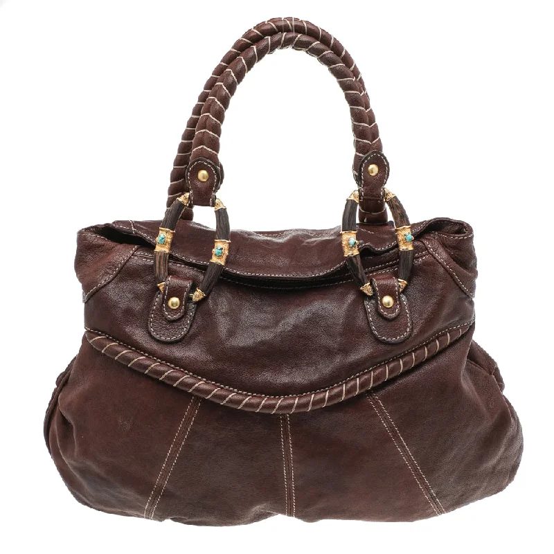 Valentino bags for travel and vacationsBrown Leather Braided Handle Shoulder Bag