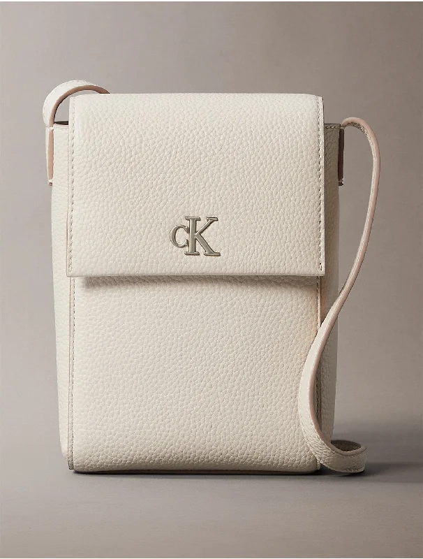 Calvin Klein bags with metallic and matte texturesWomen's Minimal Monogram Phone Crossbody Bag - White