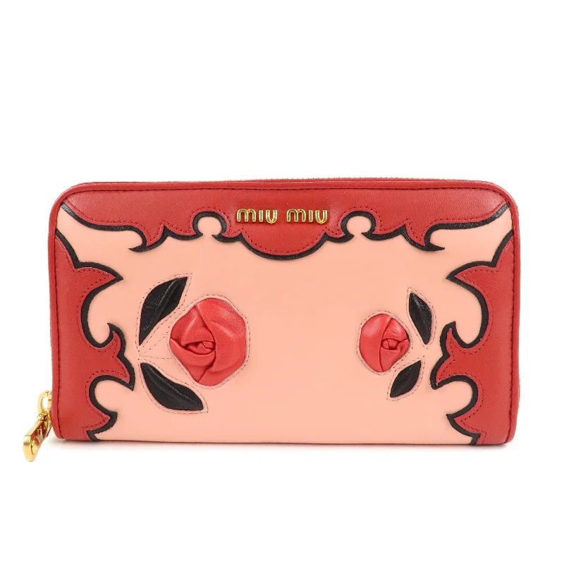 MIU MIU bags with colorful leather finishesMIU MIU Leather Round Zipper Long Wallet Red Pink