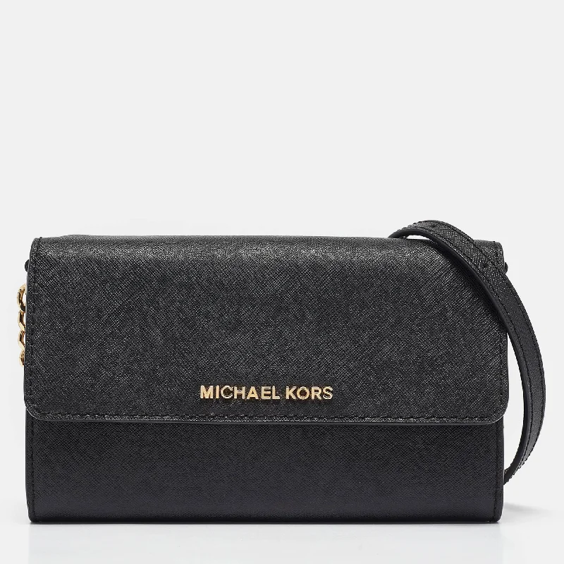 Michael Michael Kors Bags for product launches to match the brand's imageBlack Leather Jet Set Flap Crossbody Bag