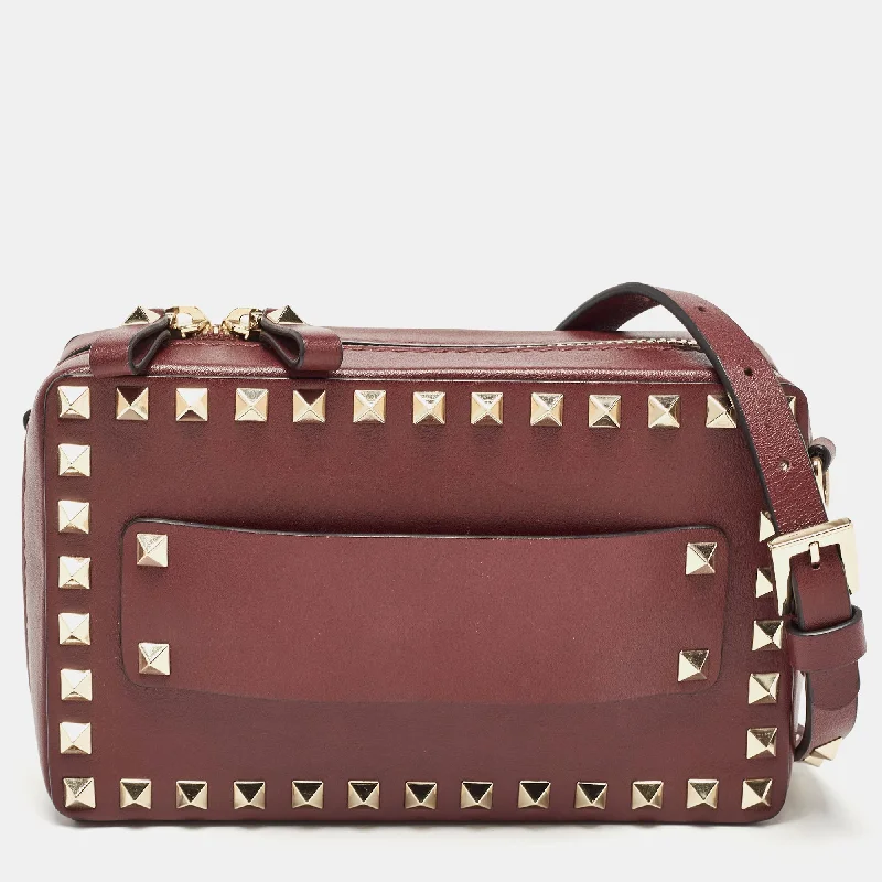 Valentino bags with premium craftsmanshipBurgundy Leather Rockstud Camera Crossbody Bag