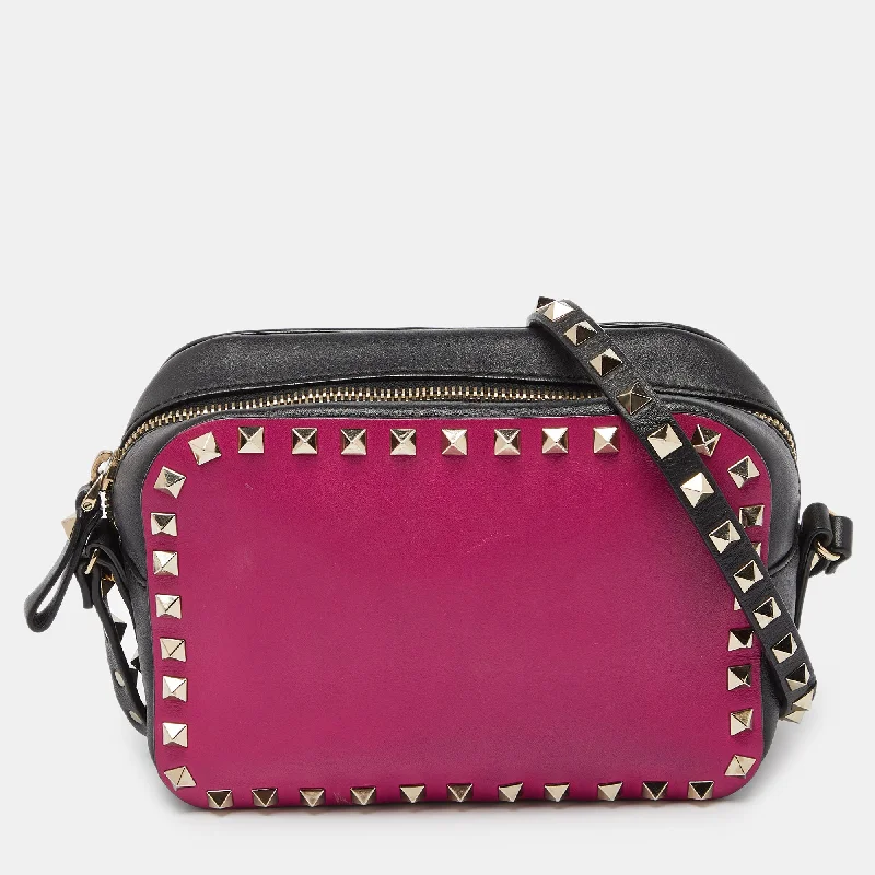 Valentino bags with iconic Rockstud designPink/Black Leather Rockstud Camera Bag