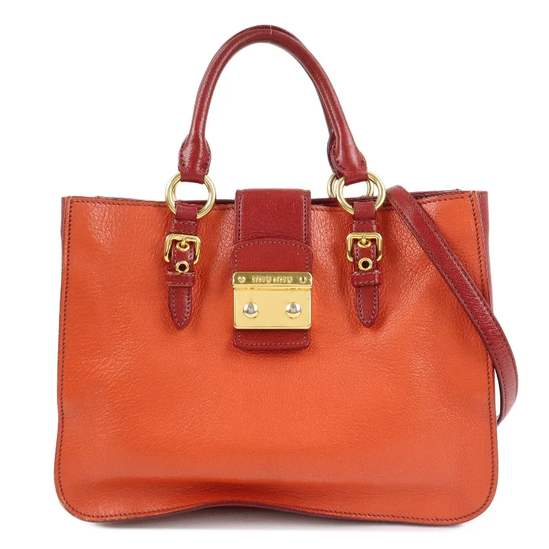 MIU MIU leather bags with timeless styleMIU MIU Leather MADRAS BICOLORE 2WAY Bag Hand Bag Orange