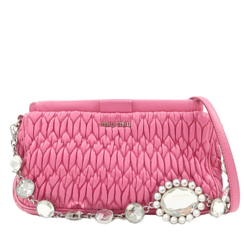 MIU MIU handbags for women on saleMIU MIU Matelasse Leather Bijou Shoulder Bag Hand Bag Pink