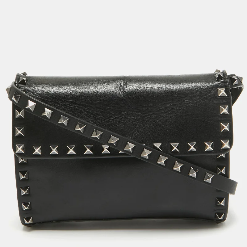 Valentino bags for the modern womanBlack Leather Rockstud Flap Crossbody Bag