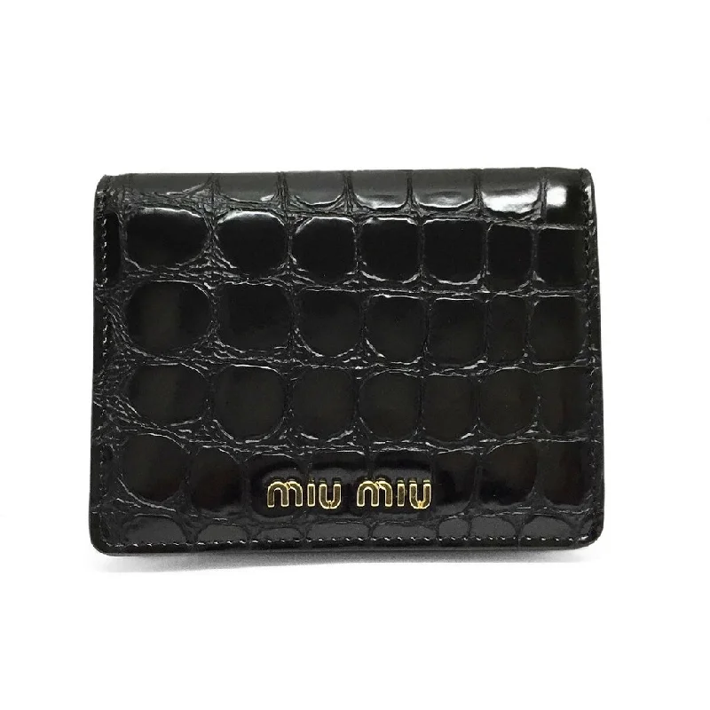 MIU MIU bags perfect for a refined lookMiu Miu 5MV204 2DQ8 F0002 Crocodile Print Leather Bi-Fold Wallet NERO Black