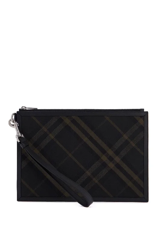 Soft Leather Burberry Duffel Bags for Weekend TripsMen's Ered\n\ncheckered Coated Canvas Pouch Bag in Black | 8098461