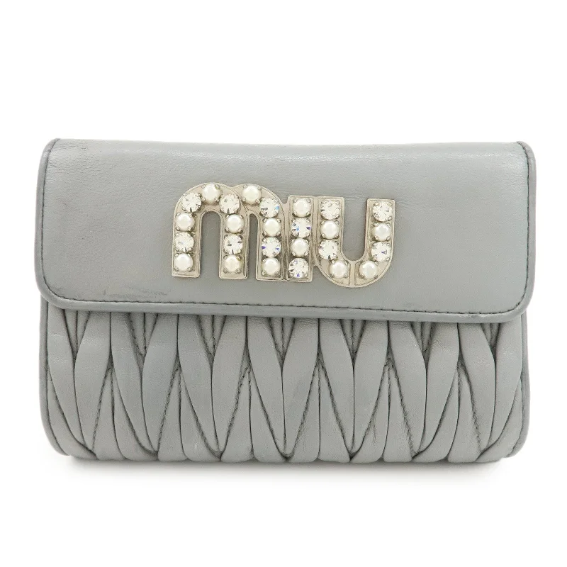 MIU MIU bags with bold color accentsMIU MIU Matelasse Leather Bijoux Studs Tri-fold Wallet Gray