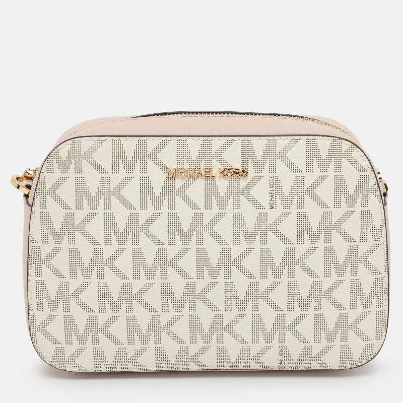 Michael Michael Kors Bags with monogrammed patterns for a personalized feelPink/Beige Signature Coated Canvas and Leather Jet Set Crossbody Bag