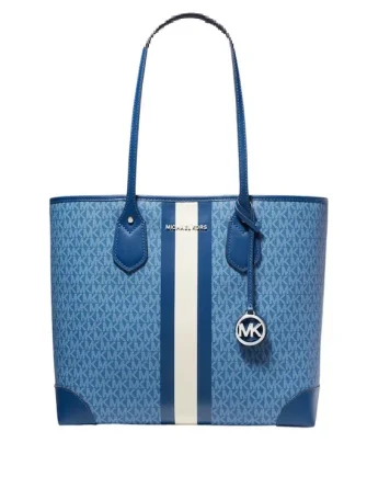 smooth leather Michael Michael Kors handbags for a sleek lookMichael Michael Kors Eva Large Logo Stripe Tote Bag