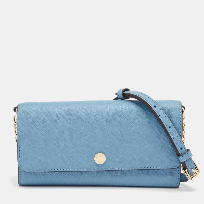 Michael Michael Kors Bags for job fairs to make a memorable impressionLight Blue Leather Jet Set Travel Wallet On Chain