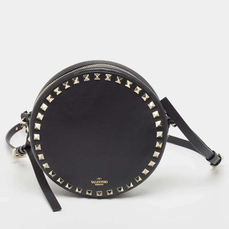 Valentino bags with premium craftsmanshipBlack Leather Rockstud Round Crossbody Bag