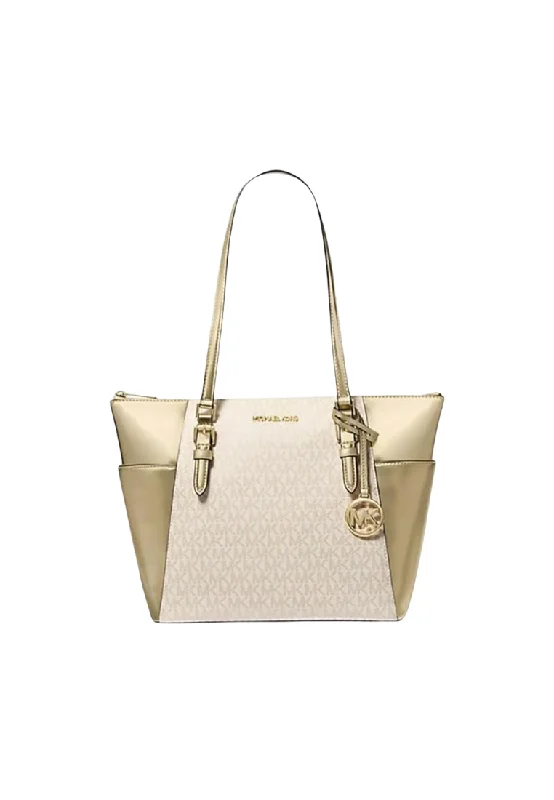 Michael Michael Kors Bags for celebrities on the red carpet (if applicable)Michael Kors Charlotte Tote Bag Metallic Top-Zip In Pale Gold 35F4GCFT3V