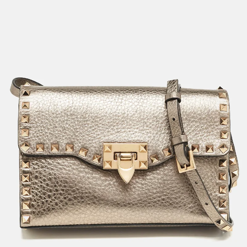 Valentino bags for sophisticated daily wearMetallic Leather Rockstud Flap Crossbody Bag