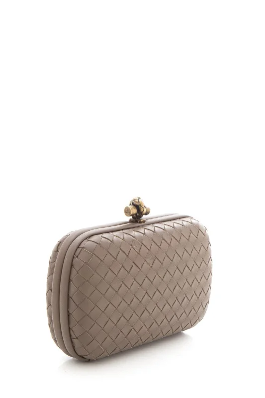 Bottega Veneta bags for urban commutingBottega Veneta Brown Woven Leather Knot Clutch