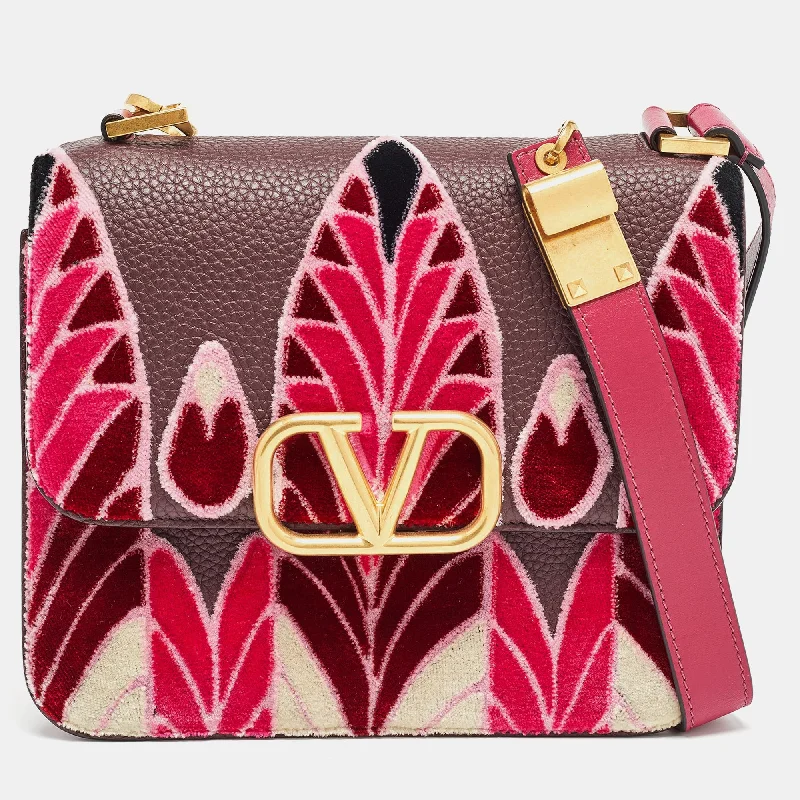 Valentino small bags Pink/Plum Leather and velvet Embroidered VSling Shoulder Bag