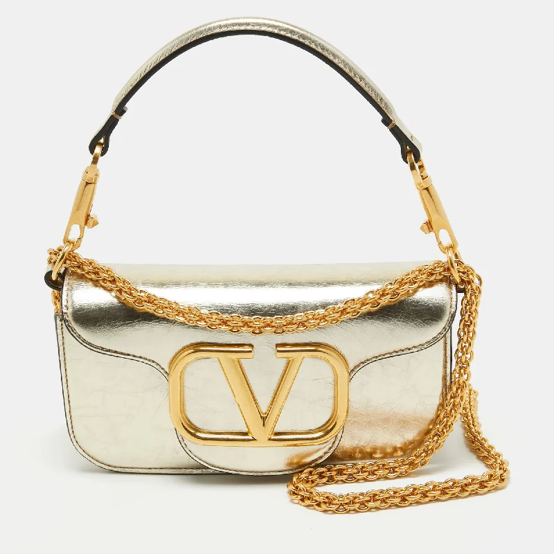 Valentino satchel bags for womenMetallic Gold Leather Small Loco Shoulder Bag