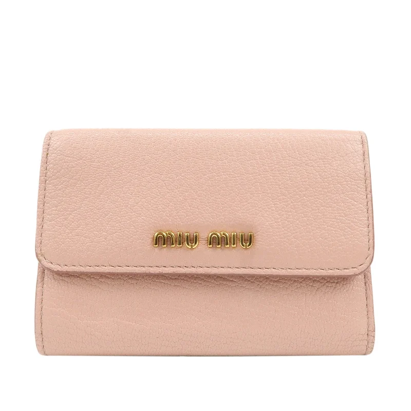 MIU MIU bags with metallic finishesMIU MIU Leather Double Hook Bi-fold Wallet Pink Gold Hardware