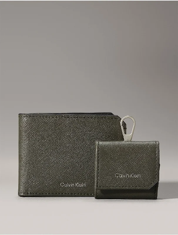 Calvin Klein bagsMen's Refined Saffiano Leather Bifold Wallet + Airpods Case Gift Set - Green