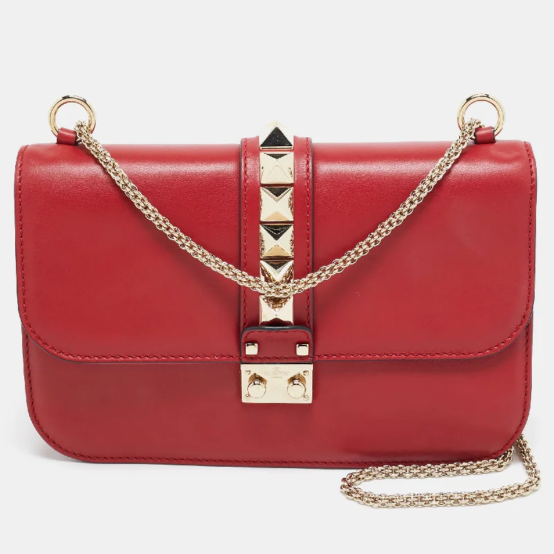 Valentino bags with gold-tone hardwareRed Leather Medium Rockstud Glam Lock Flap Bag